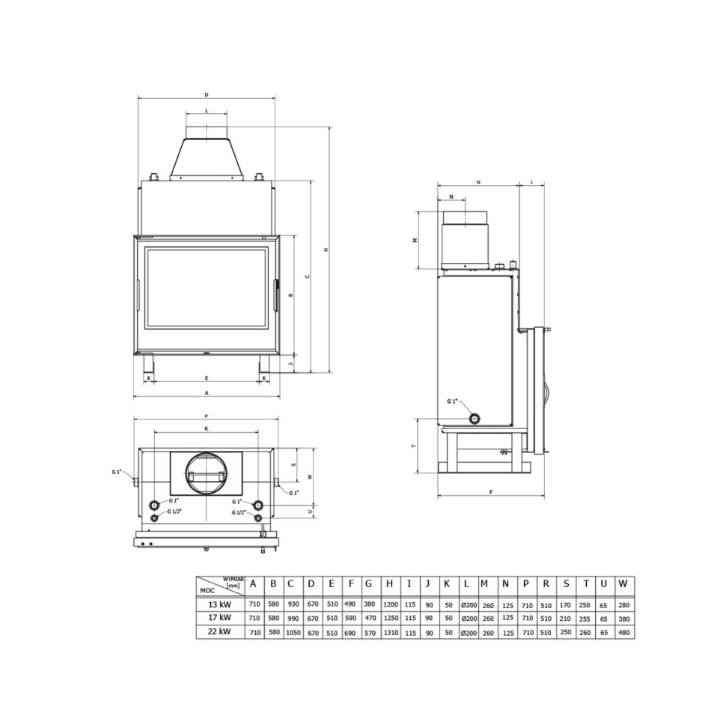 Insert de cheminée bouilleur LAVA TK BASE 17 kW – Système fermé