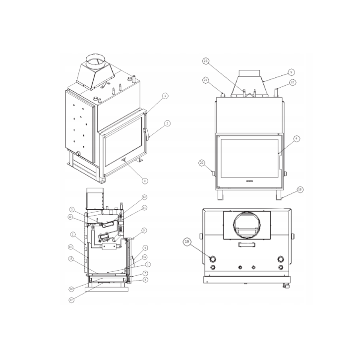 Insert de cheminée bouilleur LAVA BASE PANORAMA 13 kW – Circuit fermé