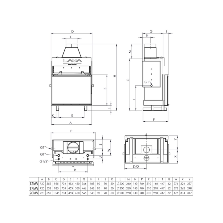 Insert de cheminée bouilleur LAVA TKL BASE PANORAMA 17 kW – Circuit fermé