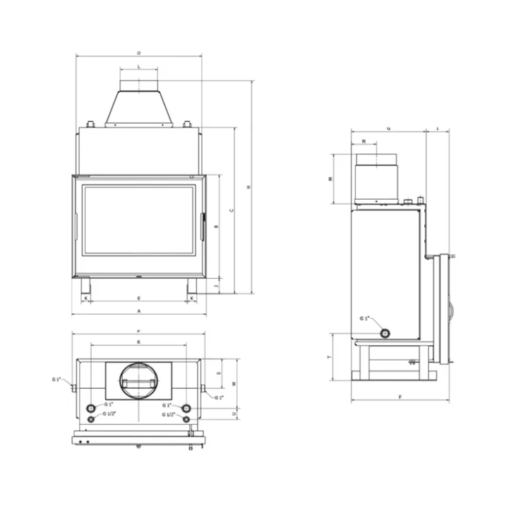 Insert de cheminée bouilleur LAVA TK BASE PA 22 kW – Vitre panoramique – Circuit fermé
