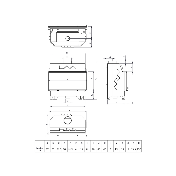 Insert de cheminée à bois LAVA LUMINA 16 kW CERAMIC – Compatible VMC double flux