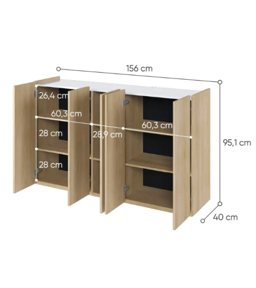 Buffet Facile chêne scandi - 156cm