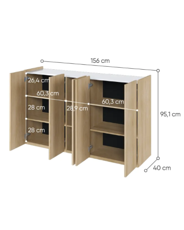 Buffet Facile chêne scandi - 156cm