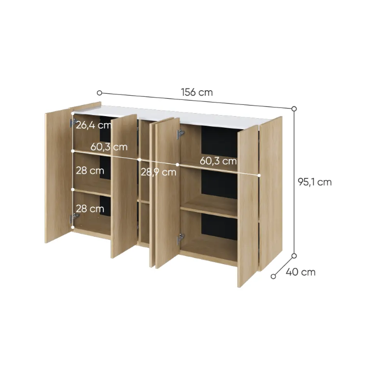 Buffet Facile chêne scandi - 156cm