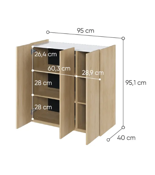 Buffet Facile chêne scandinave - 95 cm