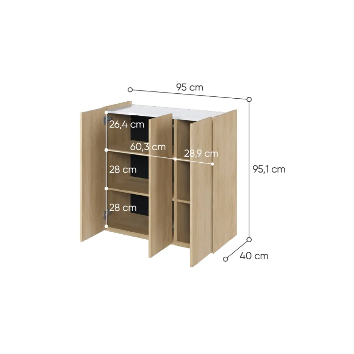 Buffet Facile chêne scandinave - 95 cm