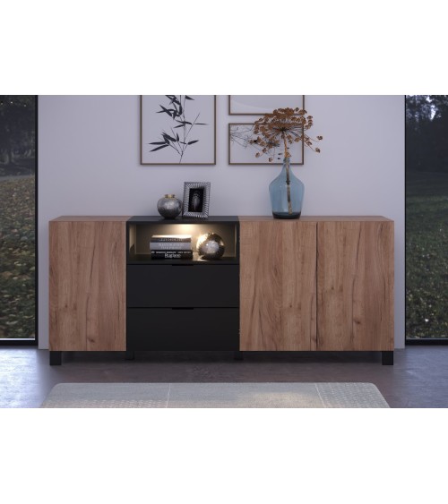 Salon complet KYOTO : table basse, meuble TV, vitrine, commode haute, (buffet)