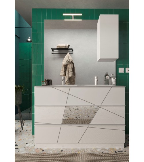 Ensemble salle de bain, meuble+miroir+double vasque VITTORIA blanc brillant, 122 x 86 x 47 cm