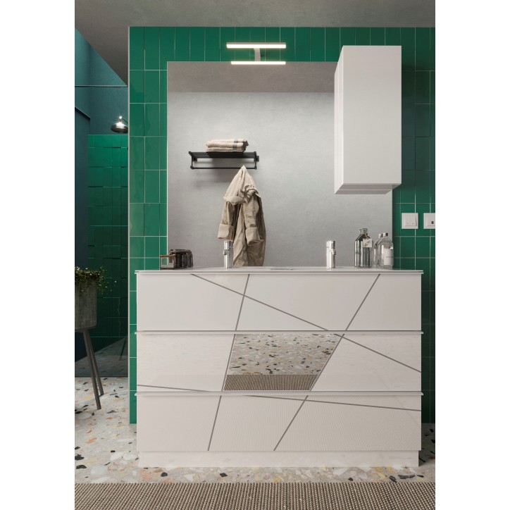 Ensemble salle de bain, meuble+miroir+double vasque VITTORIA blanc brillant, 122 x 86 x 47 cm