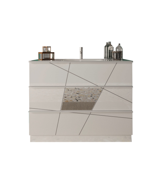 Ensemble salle de bain, meuble+miroir+double vasque VITTORIA blanc brillant, 122 x 86 x 47 cm