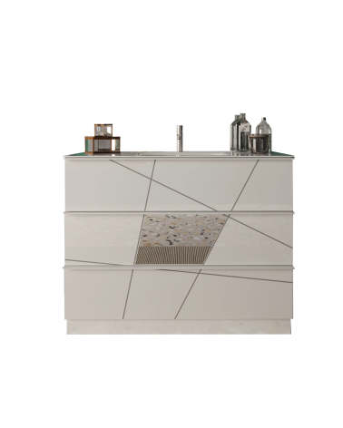 Ensemble salle de bain, meuble+miroir+double vasque VITTORIA blanc brillant, 122 x 86 x 47 cm