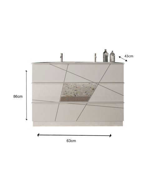 Ensemble salle de bain, meuble+miroir+double vasque VITTORIA blanc brillant, 122 x 86 x 47 cm