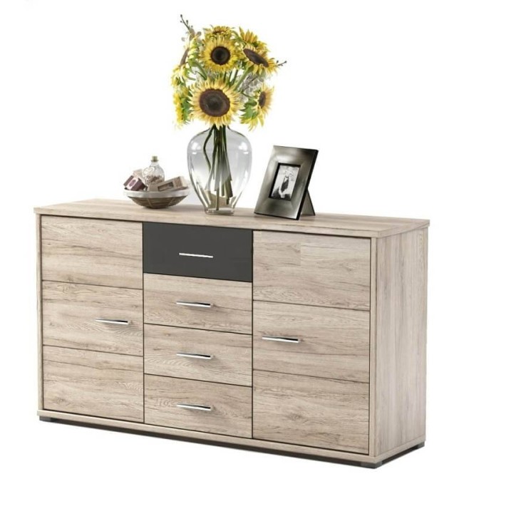 Aparador 2 puertas y 4 cajones COMPACT madera y gris 150 cm