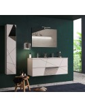 Ensemble salle de bain, meuble suspendu+colonne+miroir+double vasque VITTORIA blanc brillant, 122 x 53 x 47 cm
