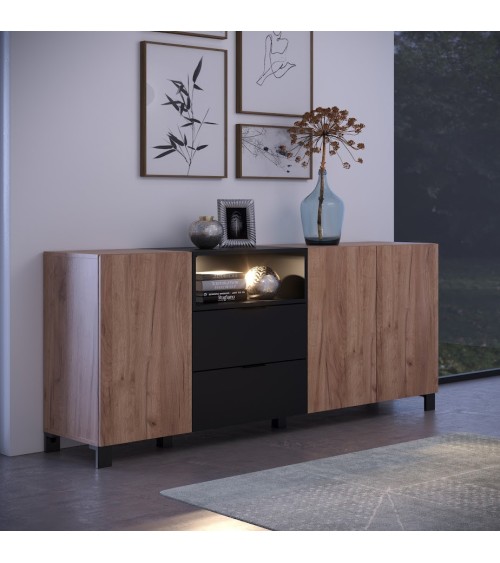 Salon complet KYOTO : table basse, meuble TV, vitrine, commode haute, (buffet)