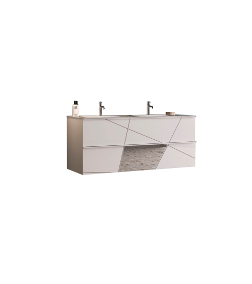 Ensemble salle de bain, meuble suspendu+colonne+miroir+double vasque VITTORIA blanc brillant, 122 x 53 x 47 cm