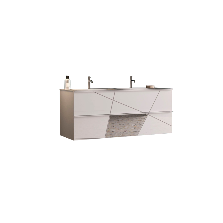 Ensemble salle de bain, meuble suspendu+colonne+miroir+double vasque VITTORIA blanc brillant, 122 x 53 x 47 cm