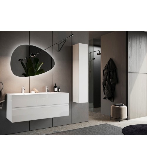 Ensemble salle de bain, meuble suspendu+colonne+double vasque START blanc brillant, 122 x 53 x 47 cm