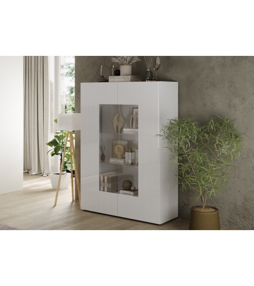 Vitrine Rio blanc 2 portes en verre - 121 x 166 x 42 cm