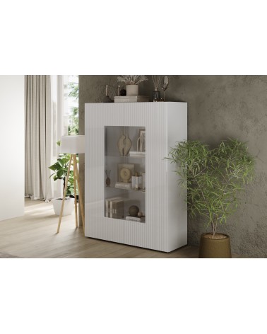 Vitrine Rio blanc 2 portes en verre - 121 x 166 x 42 cm
