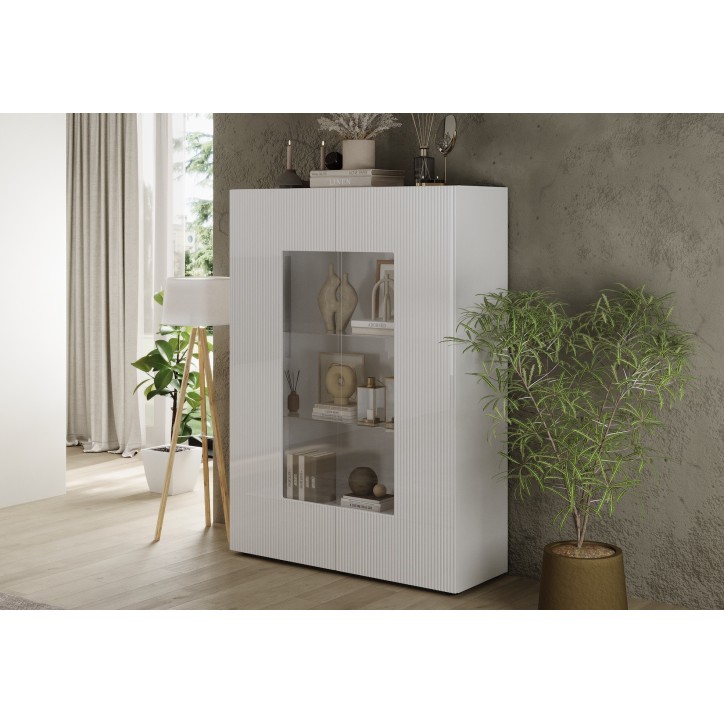 Vitrine Rio blanc 2 portes en verre - 121 x 166 x 42 cm