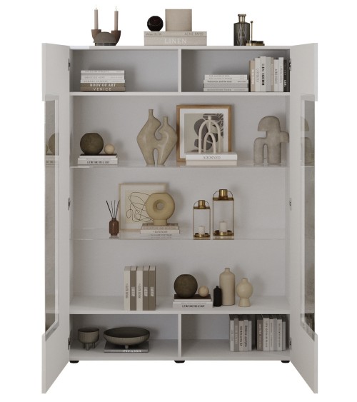 Vitrine Rio blanc 2 portes en verre - 121 x 166 x 42 cm