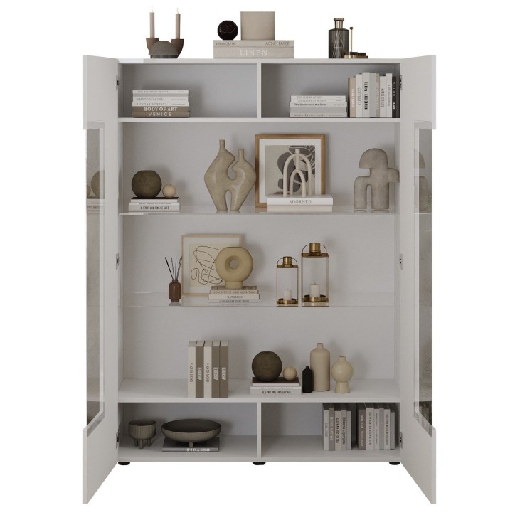 Vitrine Rio blanc 2 portes en verre - 121 x 166 x 42 cm