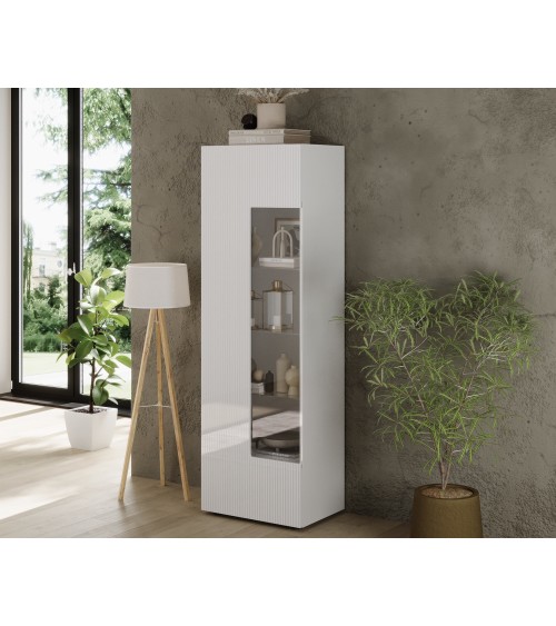 Vitrine Rio blanc 1 porte en verre - 59,7 x 42 x 186,4 cm
