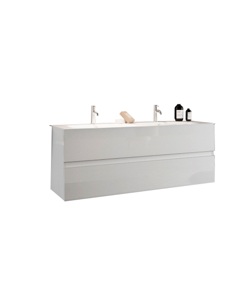 Ensemble salle de bain, meuble suspendu+colonne+double vasque START blanc brillant, 122 x 53 x 47 cm