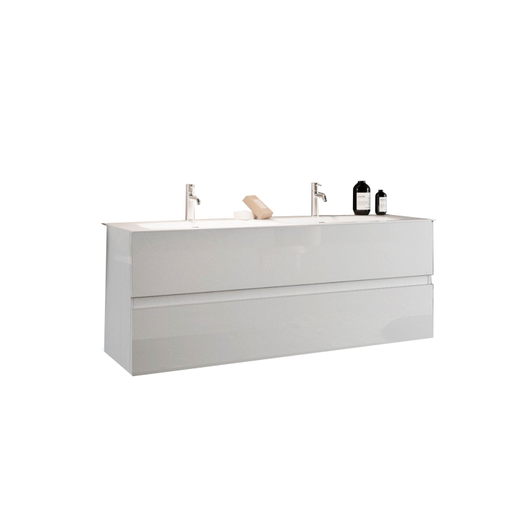 Ensemble salle de bain, meuble suspendu+colonne+double vasque START blanc brillant, 122 x 53 x 47 cm