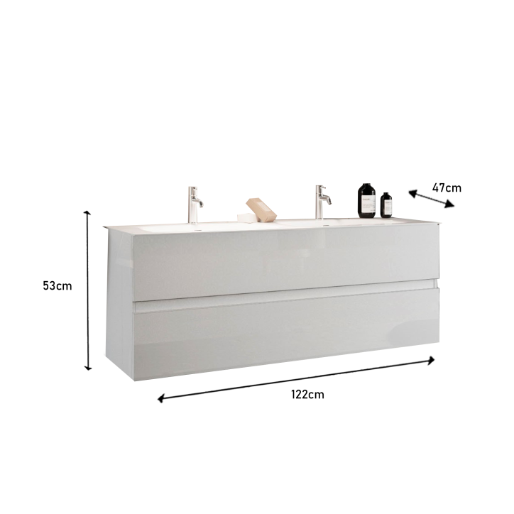 Ensemble salle de bain, meuble suspendu+colonne+double vasque START blanc brillant, 122 x 53 x 47 cm