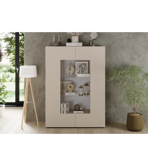 Vitrine Rio cashmere 2 portes en verre - 121 x 166 x 42 cm