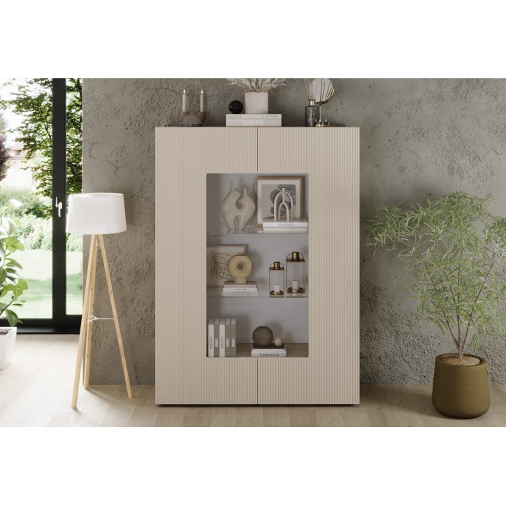 Vitrine Rio cashmere 2 portes en verre - 121 x 166 x 42 cm