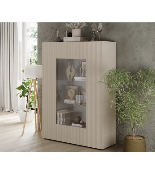 Vitrine Rio cashmere 2 portes en verre - 121 x 166 x 42 cm