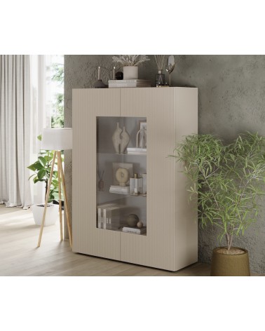 Vitrine Rio cashmere 2 portes en verre - 121 x 166 x 42 cm