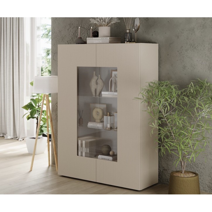 Vitrine Rio cashmere 2 portes en verre - 121 x 166 x 42 cm