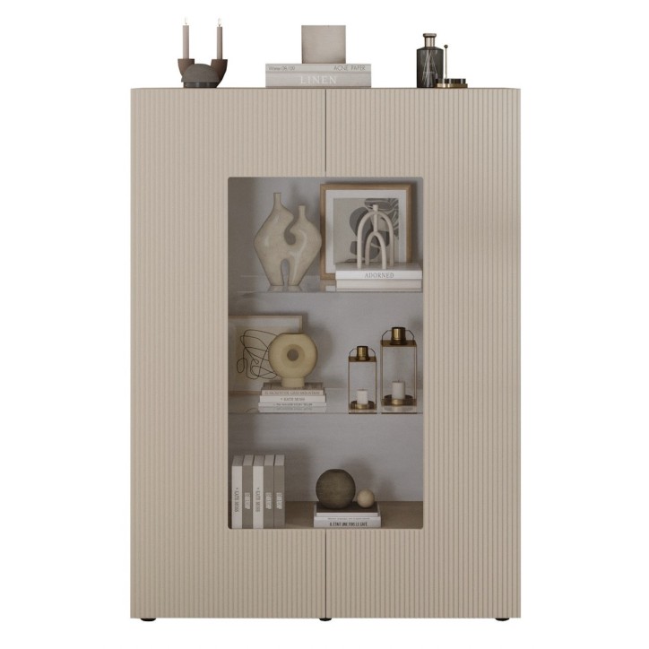 Vitrine Rio cashmere 2 portes en verre - 121 x 166 x 42 cm