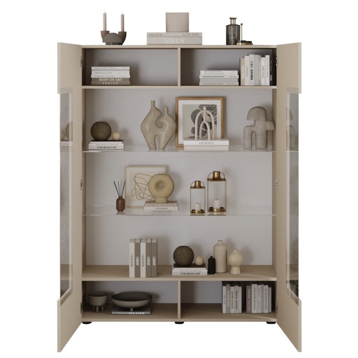 Vitrine Rio cashmere 2 portes en verre - 121 x 166 x 42 cm