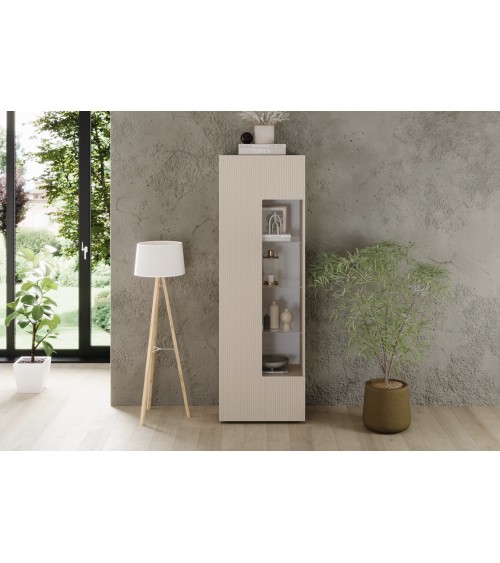 Vitrine Rio 1 porte en verre cashmere - 59,7 x 42 x 186,4 cm