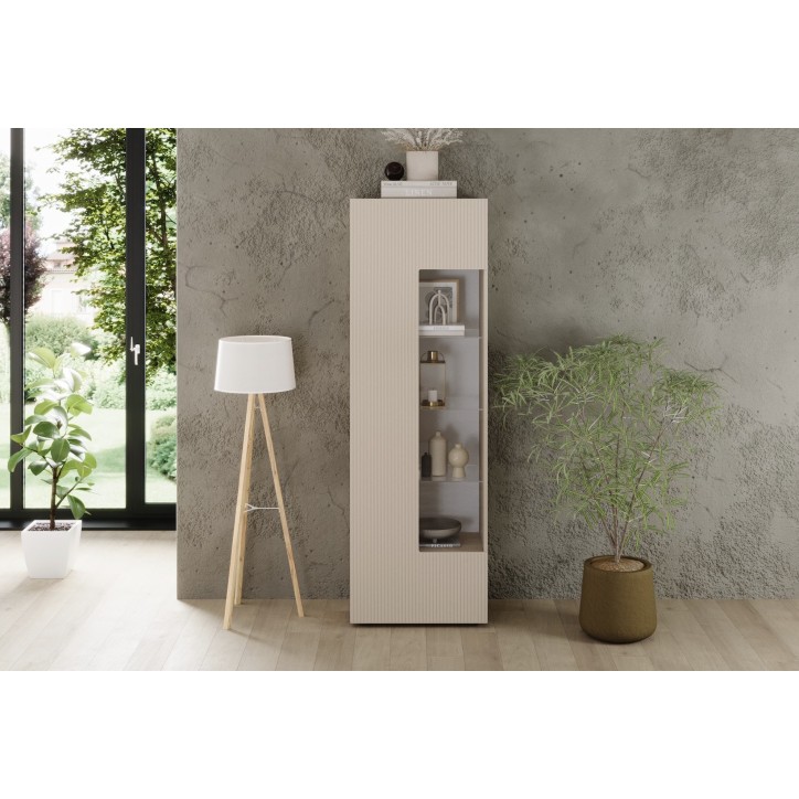 Vitrine Rio 1 porte en verre cashmere - 59,7 x 42 x 186,4 cm