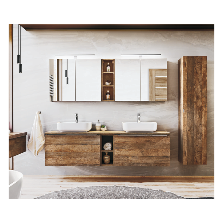 Ensemble de salle de bain Santa Fe Oak - 2 vasques, 1 colonne