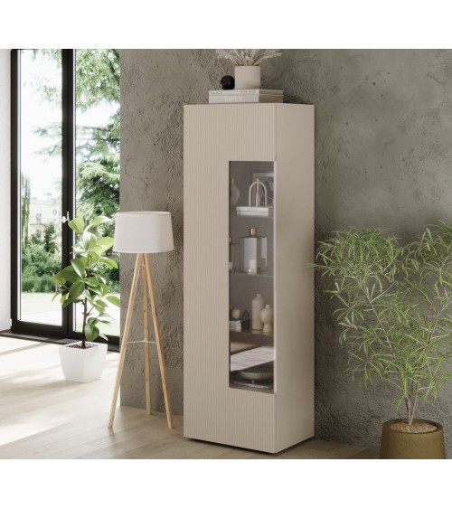 Vitrine Rio 1 porte en verre cashmere - 59,7 x 42 x 186,4 cm