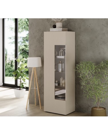 Vitrine Rio 1 porte en verre cashmere - 59,7 x 42 x 186,4 cm