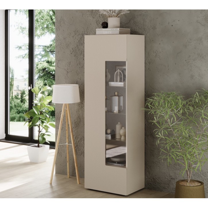 Vitrine Rio 1 porte en verre cashmere - 59,7 x 42 x 186,4 cm