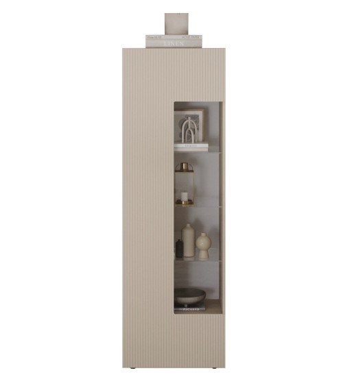 Vitrine Rio 1 porte en verre cashmere - 59,7 x 42 x 186,4 cm