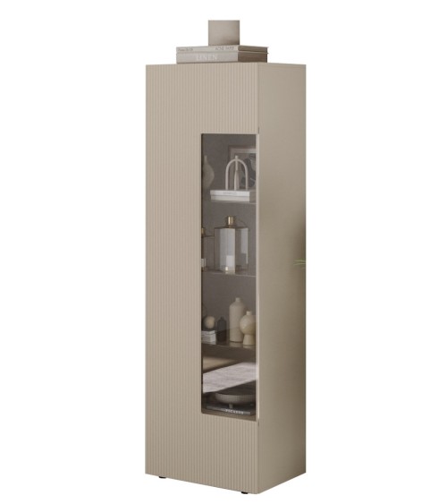 Vitrine Rio 1 porte en verre cashmere - 59,7 x 42 x 186,4 cm
