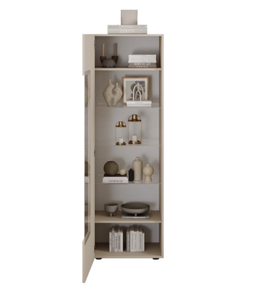 Vitrine Rio 1 porte en verre cashmere - 59,7 x 42 x 186,4 cm