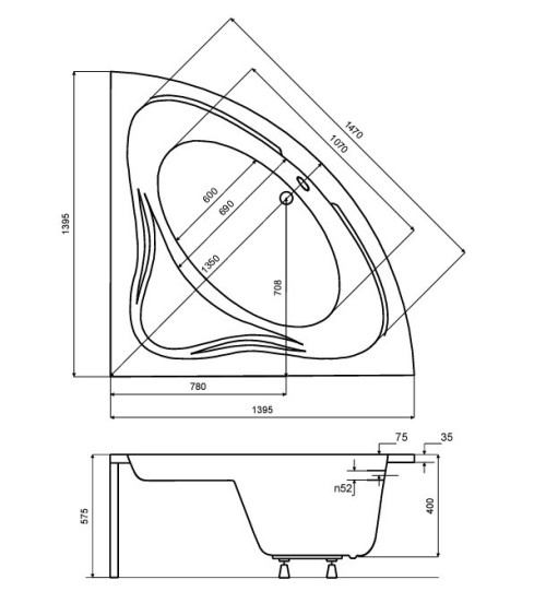 Baignoire MUSA II 140 x 140 cm avec tablier