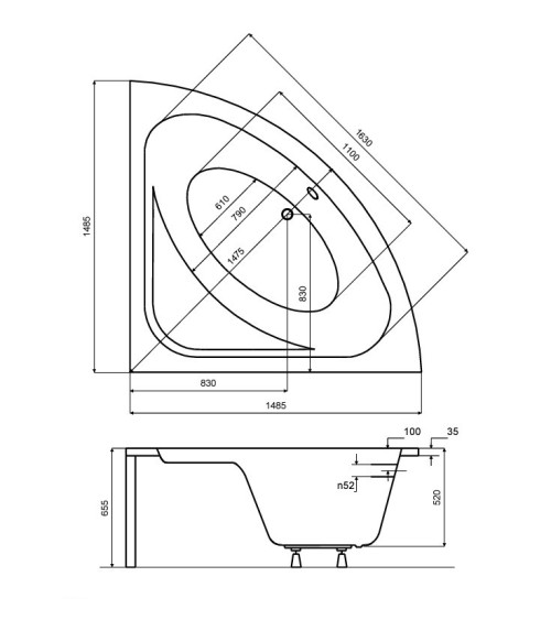 Baignoire d'angle VENEZIA 148x148 cm avec tablier