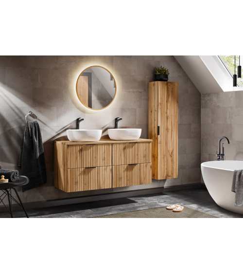 Ensemble de salle de bain Adel Oak - 2 vasques, 1 colonne